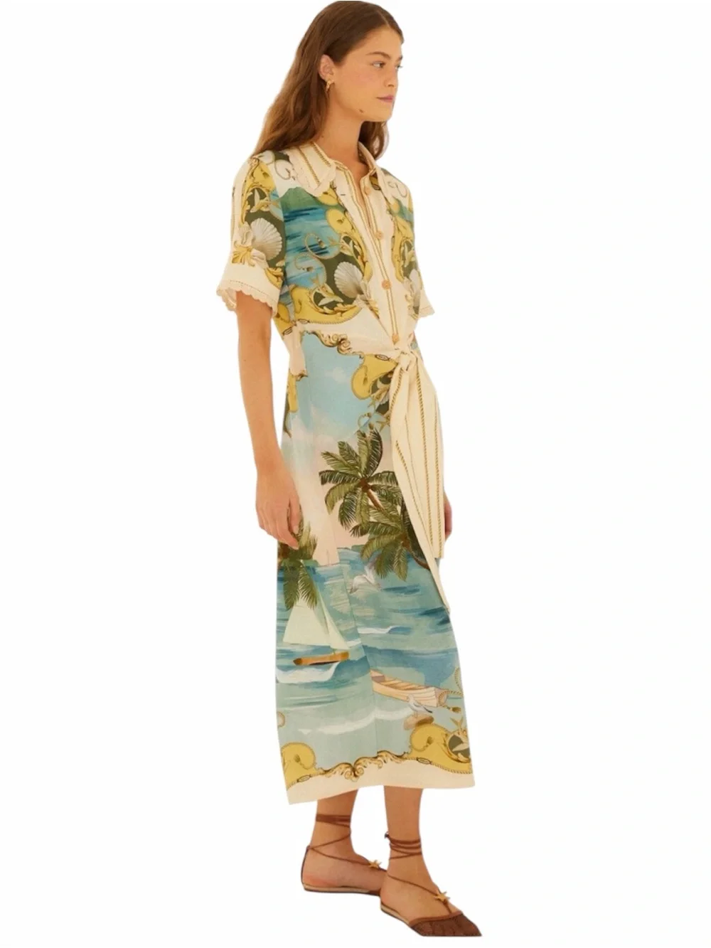 NWT Farm Rio Off-White Royal Sea Collared Lenzing™ Ecovero™ Euroflax™ Midi Dress - Picture 4 of 12